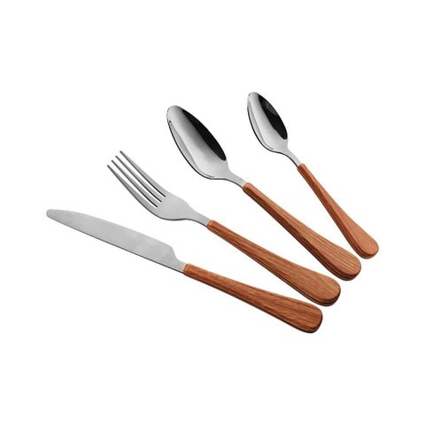 Faqueiro 24 Peças de Inox C/ Cabo Plástico Amadeirado Milão