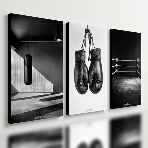 Kit 3 Quadro Decorativo Boxe Luta para Quarto Academia Ct Qualidade Premium Moderno 28x20cm