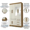 Ver imagem 4 de Guarda-Roupa Solteiro 6 Portas, 3 Gavetas, Pés e Espelho MDF Safira Plus Cinamomo/Off White