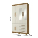 Ver imagem 3 de Guarda-Roupa Solteiro 6 Portas, 3 Gavetas, Pés e Espelho MDF Safira Plus Cinamomo/Off White
