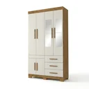Ver imagem 2 de Guarda-Roupa Solteiro 6 Portas, 3 Gavetas, Pés e Espelho MDF Safira Plus Cinamomo/Off White