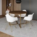 Ver imagem 1 de Mesa Jantar Industrial Amêndoa 110Cm Redonda Base V C/4 Poltronas Daw Brancas Base Do Cor: Amendoa
