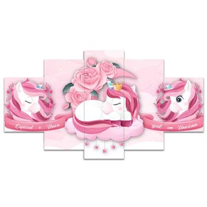 Kit Quadros Quarto Infantil Unicórnio Rosa Menina