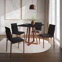 Ver imagem 1 de Conjunto de Jantar Mesa 90cm Preta com 4 Cadeiras Estofadas Pretas Base Cobre - Preto