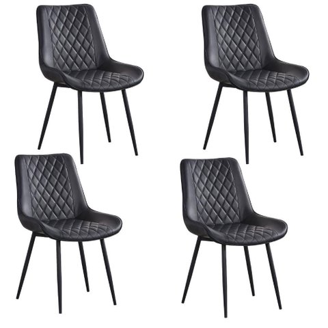 Cadeira Jantar Estofada Courino C/ Matelassê Base Aço 4 Un Cor:preto