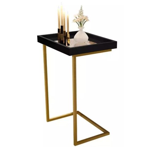 Mesa Lateral de Apoio Luxo Espelhada 4774 MDP Pés de Ferro Cor:Preta
