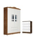 Ver imagem 1 de Cômoda Gaveteiro e Guarda Roupa Ariel 4 Portas Branco Acetinado Amadeirado - Carolina