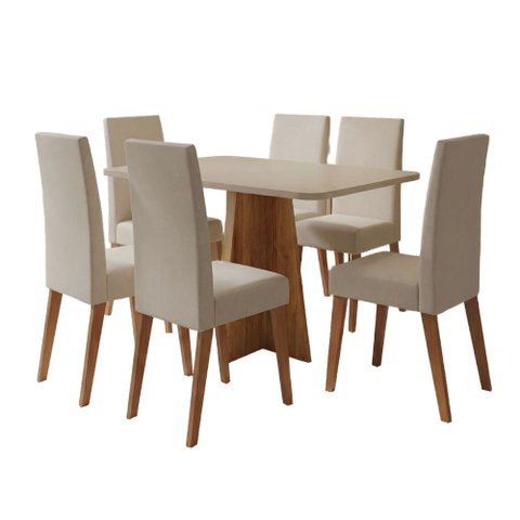 Conjunto Sala de Jantar Mesa 1,60m Moove 6 Cadeiras Veludo Milano Viero