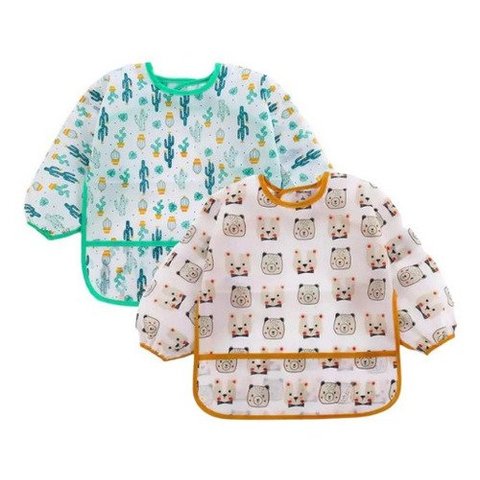 Babador Manga Longa Blw Kit 2unds - Cactus e Urso Baby Babador Blw, Babador Impermeável, Babador Man