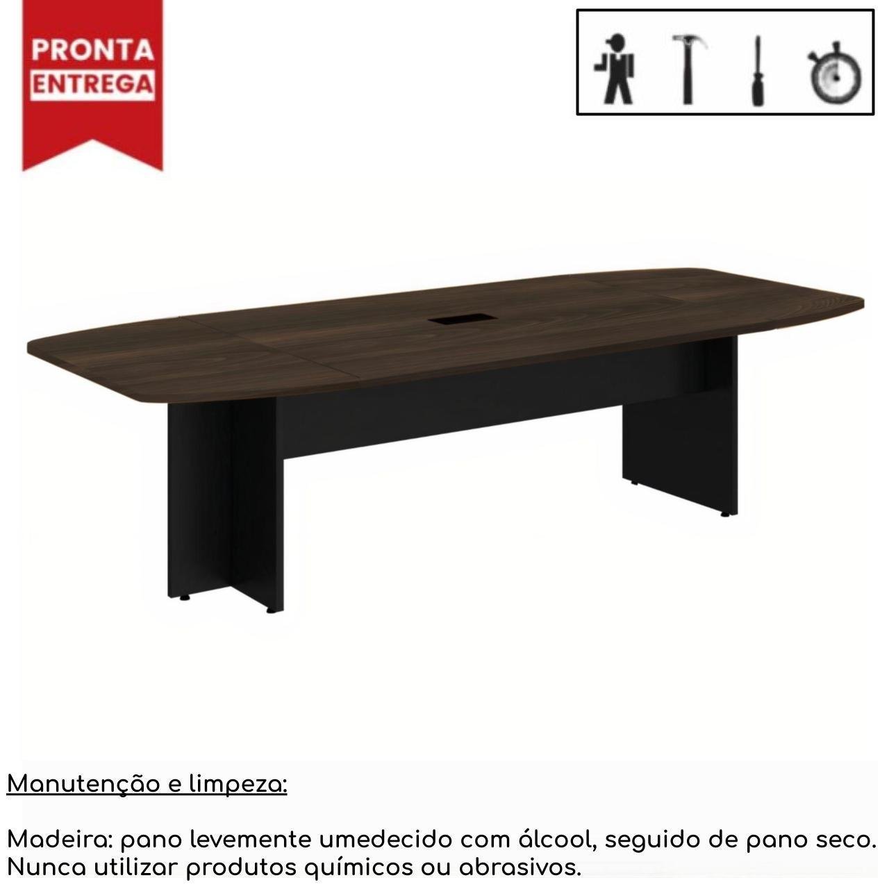 Mesa de Reunião Diretoria ABAULADA - 2,80x1,20m - WORKSTART - MARSALA/PRETO - 21016 - 4