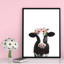 Ver imagem 2 de Quadro Vaca Flores 45x34cm - com vidro:Madeira preta