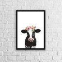 Ver imagem 1 de Quadro Vaca Flores 45x34cm - com vidro:Madeira preta