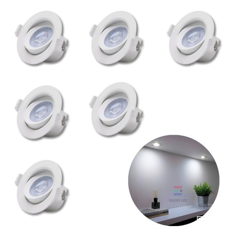 6 X Spot Redondo Embutir Sanca 3w Direcionavel Mr11 Dicroica
