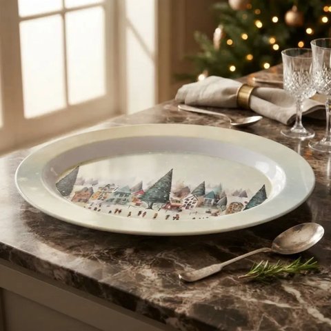 Travessa/ Prato de Melamina Natalina Decoração de Mesa 35x25cm:Floresta