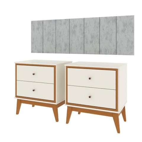 Kit Quarto Casal 2 Mesas de Cabeceira Arruna Mdf 2 Gavetas e Cabeceira Casal 1,40 Autocolante -