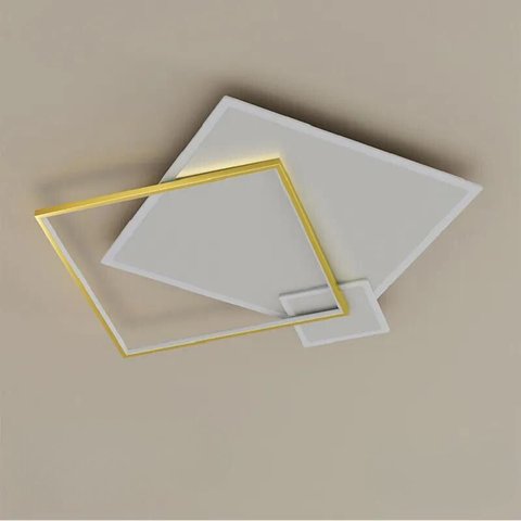 Plafon Moderno Quadrados Dourado e Branco 55cm Led 48w 3000k Bivolt 14590-pl