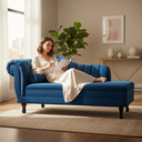 Ver imagem 1 de Recamier Decorativo Divã Amsterdã 147cm Lado Direito Couro Azul Marinho