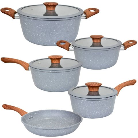 Jogo de Panelas de Indução Antiaderente Cerâmica Verona Cinza 5 Peças - Vista Home