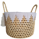 Ver imagem 1 de Cesto de Palha com Alças e Macramê Decoração Casa Decor Boho Branco