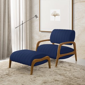 Poltrona C/puff Decorativa Veludo Azul - Fortbello Estofados