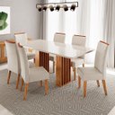 Ver imagem 4 de Conjunto Sala de Jantar 6 Lugares Retangular Tampo de Vidro/MDF Jersey Cobre/Off White/Bege - Casa g