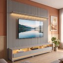 Ver imagem 1 de Conjunto Rack Painel Ripado para TV até 90 Polegadas MDF 3 Gavetas com LED e Nichos 228,8x295x39,4cm