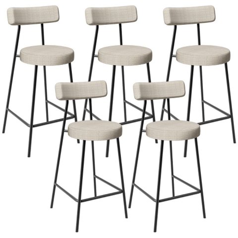 Kit 05 Banquetas Baixa para Cozinha Sala de Jantar Bar Bancada Milão L02 Linho Palha - lyam decor 