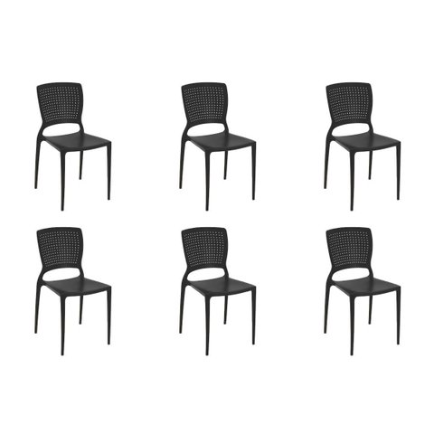 Kit 6 Cadeiras Cozinha Jantar Tramontina Safira em Polipropileno Preto
