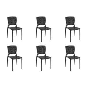 Kit 6 Cadeiras Cozinha Jantar Tramontina Safira em Polipropileno Preto