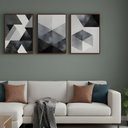 Ver imagem 3 de Kit 3 Quadros Abstrato Moderno Preto Cinza Moldura:tabaco