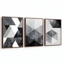 Ver imagem 5 de Kit 3 Quadros Abstrato Moderno Preto Cinza Moldura:tabaco