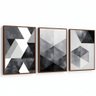 Kit 3 Quadros Abstrato Moderno Preto Cinza Moldura:tabaco - 5
