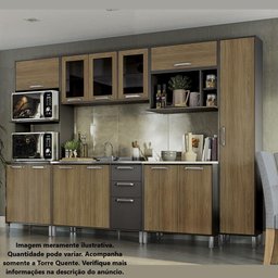Armário Kit Torre Quente em MDP 3 Portas 3 Prateleiras Conjunto Forno Cozinha Preto Marrom Madeira - 4