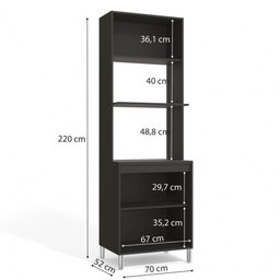 Armário Kit Torre Quente em MDP 3 Portas 3 Prateleiras Conjunto Forno Cozinha Preto Marrom Madeira - 2