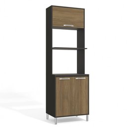 Armário Kit Torre Quente em MDP 3 Portas 3 Prateleiras Conjunto Forno Cozinha Preto Marrom Madeira - 1