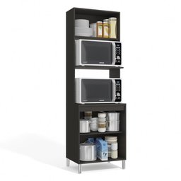 Armário Kit Torre Quente em MDP 3 Portas 3 Prateleiras Conjunto Forno Cozinha Preto Marrom Madeira - 3