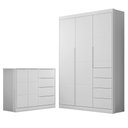 Ver imagem 1 de Jogo de Quarto Infantil Guarda Roupa 3 Portas e Cômoda 4 Gavetas Lilly P04 Branco - Mpozenato