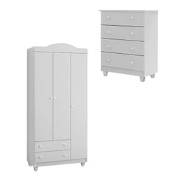 Guarda Roupa e Cômoda Lara Compacto Alta Qualidade Moderno:branco Branco - 1