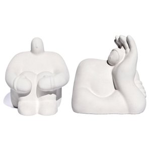 Kit Estátuas Decorativa Artesanais em Resina Mineral Gigantes Pensativo e Admirado 9,5x9,5cm - Branc