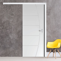 Porta de Correr Frisada C/ Fundo Primer Branco Kit de Madeira C/fechadura 210x82 Cm-01 - 1