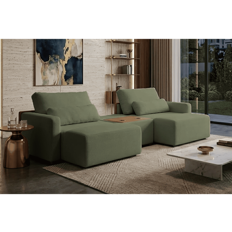 Sofá Milão 4 Lugares 2,70m com Módulo Central em Linho, Design Moderno com Detalhes Curvado em Coura