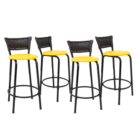 Kit 4 Banquetas para Balcão Cozinha Gourmet Junco Preto Bancada Ilha Banco 60cm Itagold