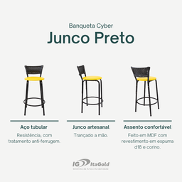 Kit 4 Banquetas para Balcão Cozinha Gourmet Junco Preto Bancada Ilha Banco 60cm Itagold - 3