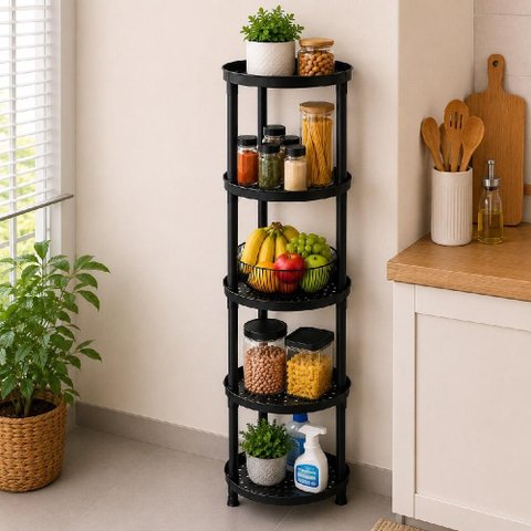 Estante Modular 5 Andares Prateleira Redonda Multiuso para Cozinha Sala Escritório e Lavanderia