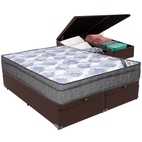 Cama Box Baú Marrom e Colchão Iso Superpocket Molas Ensacadas Queen Ortobom
