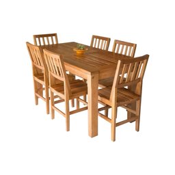 Conjunto de Mesa Ripada 1,60m com 6 Cadeiras em Madeira Maciça - 1