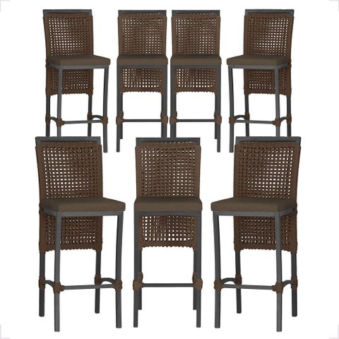7 Banquetas em Alumínio Roma Preta Corda Náutica Tecido 9