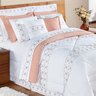 Kit Edredom Completo Queen 100% Algodão Percal 200 Fios Branco / Rosê + Jogo de Cama Queen - 15 Peça - 1