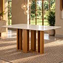 Ver imagem 3 de Mesa de Jantar Jade Gold 160x80 Canto Copo com Vidro Cinamomo Off White - Leifer