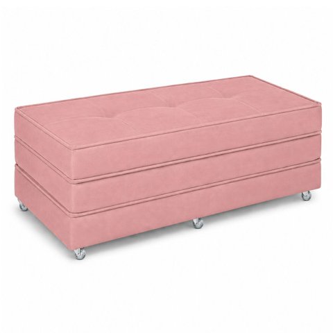Puff Cama Dobravel 130cm Casal com Rodízios: Suede Rosa